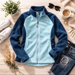 The North Face Women’s Full Zip Fleece Jacket | Teal Blue Colorblock |Size Large